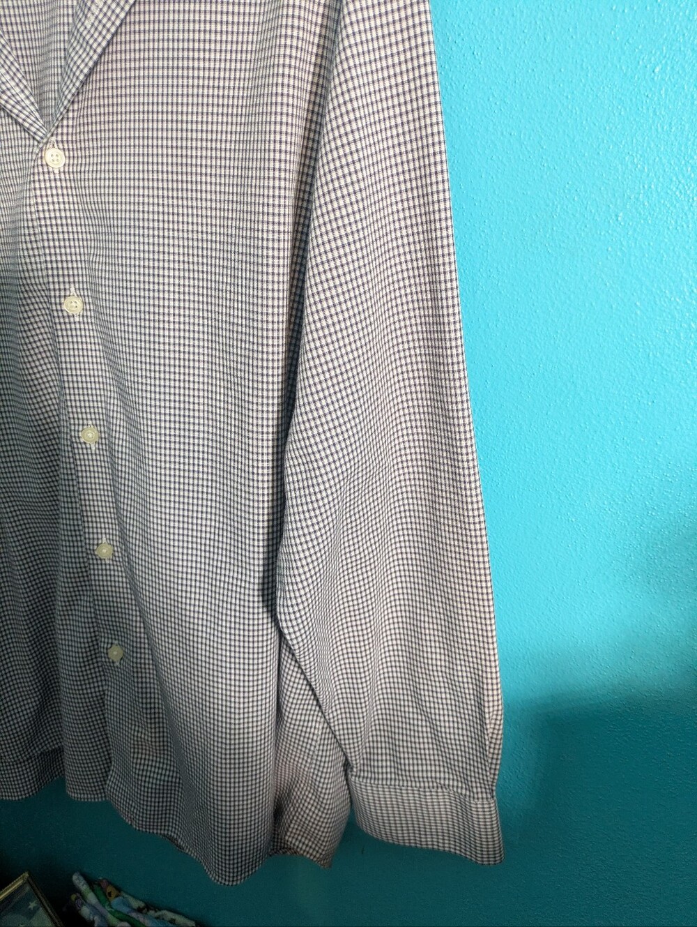 Preppy Office Kenneth Cole Men's Navy and White Micro-Check Dress Shirt - Picture 4 of 8